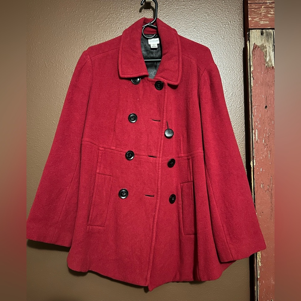 Motherhood Maternity Vibrant Red Double-Breasted Pea Coat size large